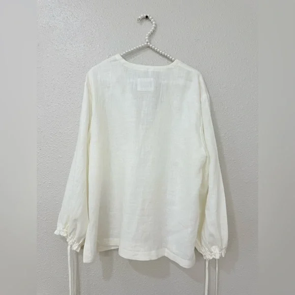 RAILS Myra Tie Neck Linen Top In White Size M-L - Picture 7 of 10